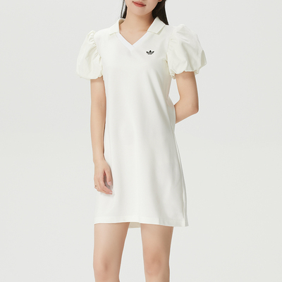 幸运叶子|阿迪达斯三叶草女装BALLOON DRESS针织泡泡袖翻领连衣裙