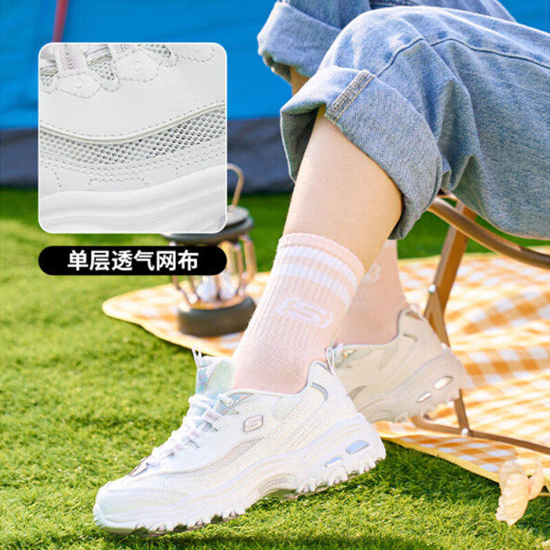 斯凯奇小白鞋秋季新款女鞋熊猫鞋镭射材质大网眼透气休闲鞋老爹鞋,运动鞋new,运动休闲鞋,淘宝优惠券,粉丝福利购,淘宝优惠卷