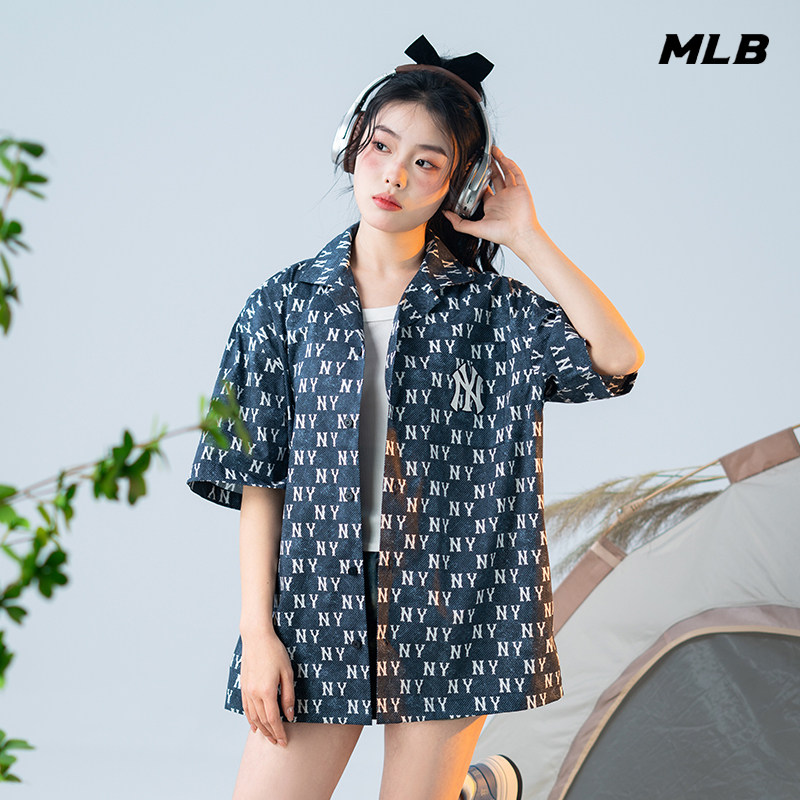 MLB官方男女同款翻领短袖2026新款情侣运动服复古老花T恤衬衫潮图片