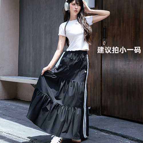 幸运叶子|阿迪达斯三叶草半身裙女裙26新款蛋糕裙长裙短袖T恤女
