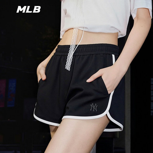 幸运叶子|MLB针织短裤女裤黑色透气运动裤瑜伽健身裤子轻便休闲裤