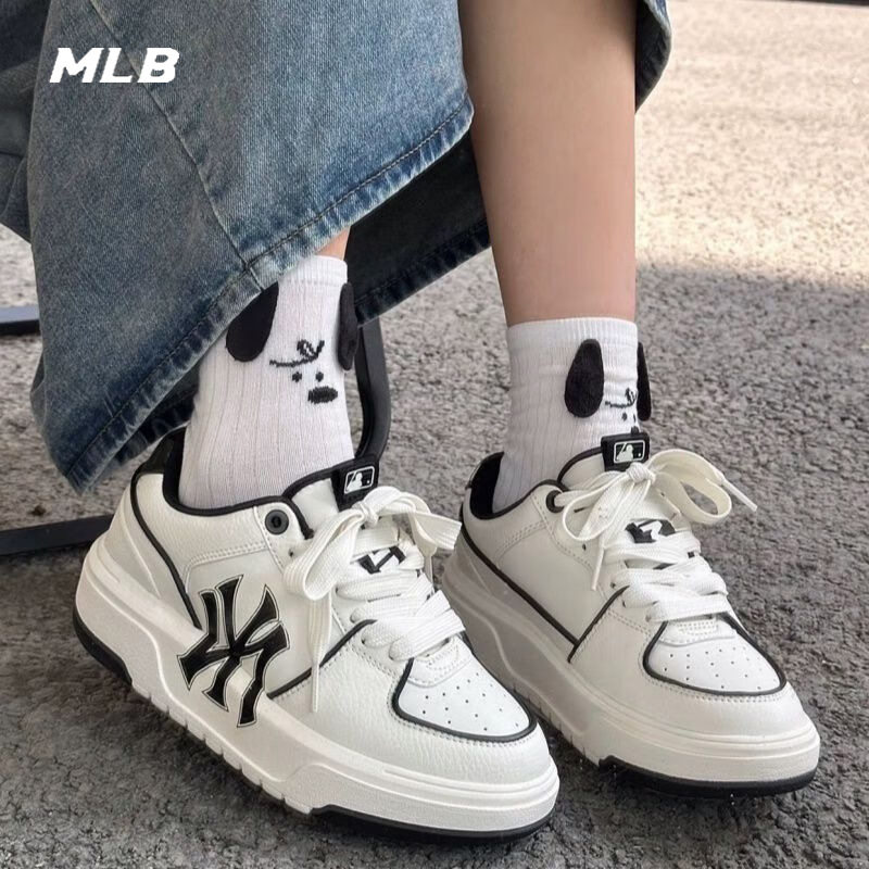 MLB正品学长鞋男鞋女鞋25冬季新款运动鞋NY标厚底休闲鞋低帮板鞋