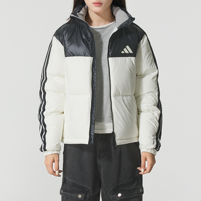 阿迪达斯女装三条纹羽绒夹克2025新款冬季保暖立领运动外套KC2482
