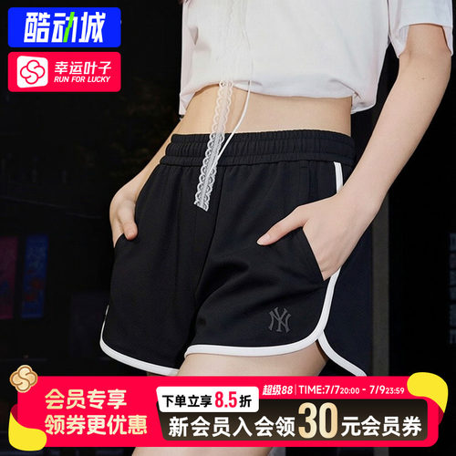 幸运叶子|MLB针织短裤女裤黑色透气运动裤瑜伽健身裤子轻便休闲裤