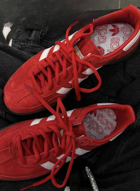 阿迪达斯Handball Spezial 红色男女情侣低帮休闲德训板鞋FV1227