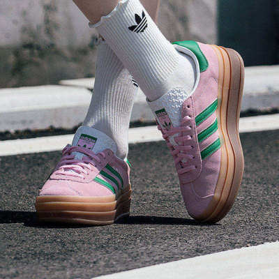 阿迪达斯女鞋春季新款粉色舒适厚底松糕低帮休闲板鞋潮IE0420