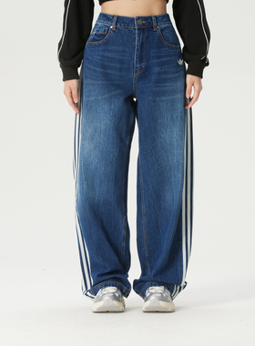 阿迪达斯三叶草女裤2026春季新款运动休闲潮流直筒牛仔长裤KW2094