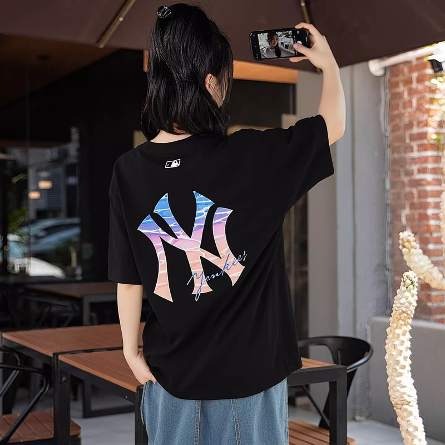 MLB纽约洋基男装女装2026夏季新款情侣运动服黑色透气休闲短袖T恤