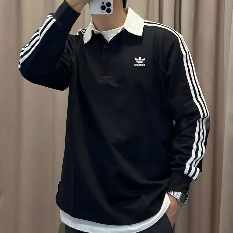 阿迪达斯三叶草长袖T恤男装春季新款POLO衫翻领透气运动服IZ4806