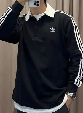 阿迪达斯三叶草长袖T恤男装春季新款POLO衫翻领透气运动服IZ4806