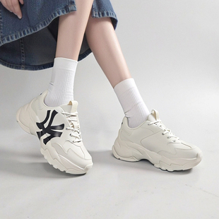 MLB白色老爹鞋NY厚底鞋男女鞋2025冬季新款运动鞋纽约洋基队鞋子