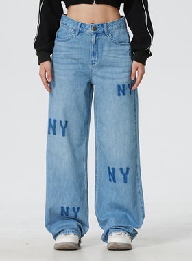 MLB官方女款休闲时尚直筒复古潮流阔腿牛仔裤26春季新款长裤DPG02