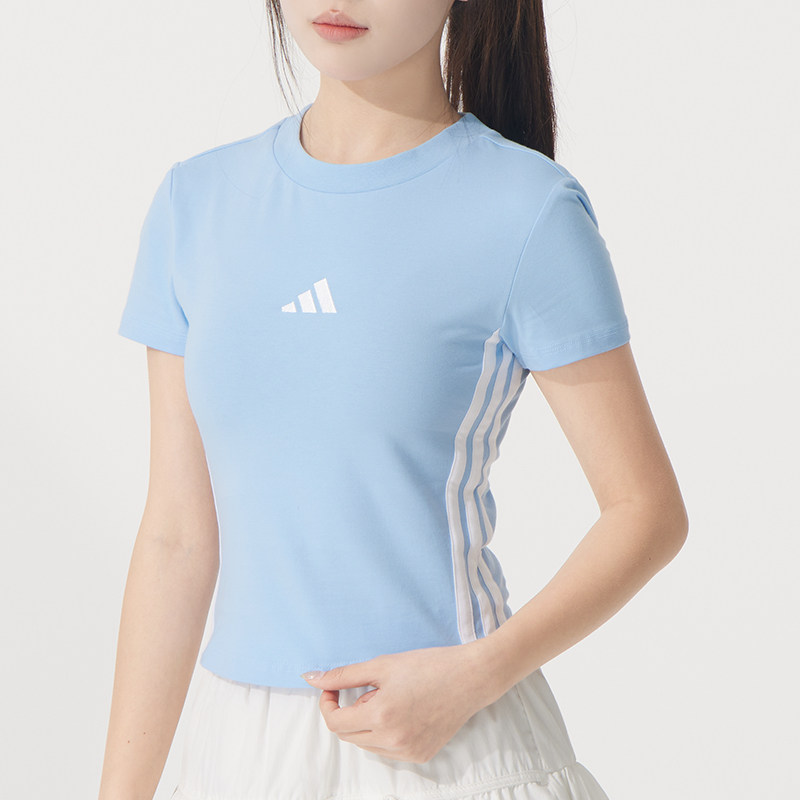 阿迪达斯短袖T恤女装2026夏季新款运动服针织短款修身上衣JE1241