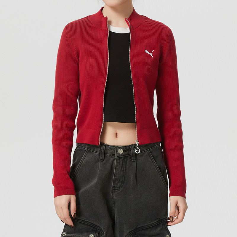 PUMA彪马女装上衣官方正品2026夏季新款修身短款针织衫外套636173