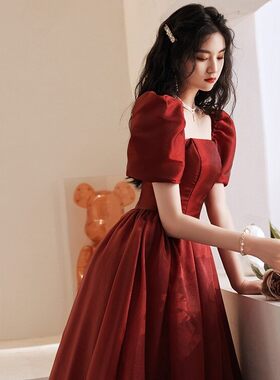 敬酒服新娘酒红色级感结婚礼服女在逃公主订婚裙小个子孕妇可穿