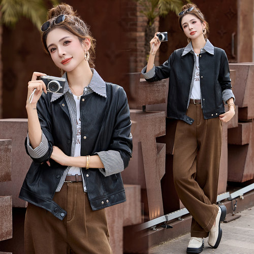 新品现货 气质时髦皮衣女短款百搭修身外套