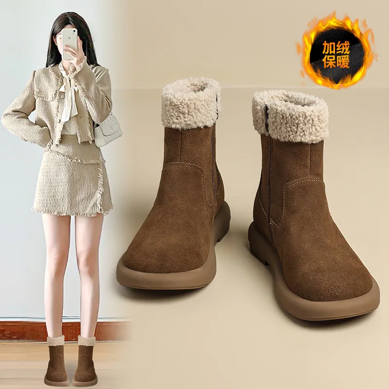 时尚简约加绒保暖雪地靴短靴2024新款冬百搭靴子棉靴女鞋,女鞋,棉鞋,淘宝优惠券,粉丝福利购,淘宝优惠卷