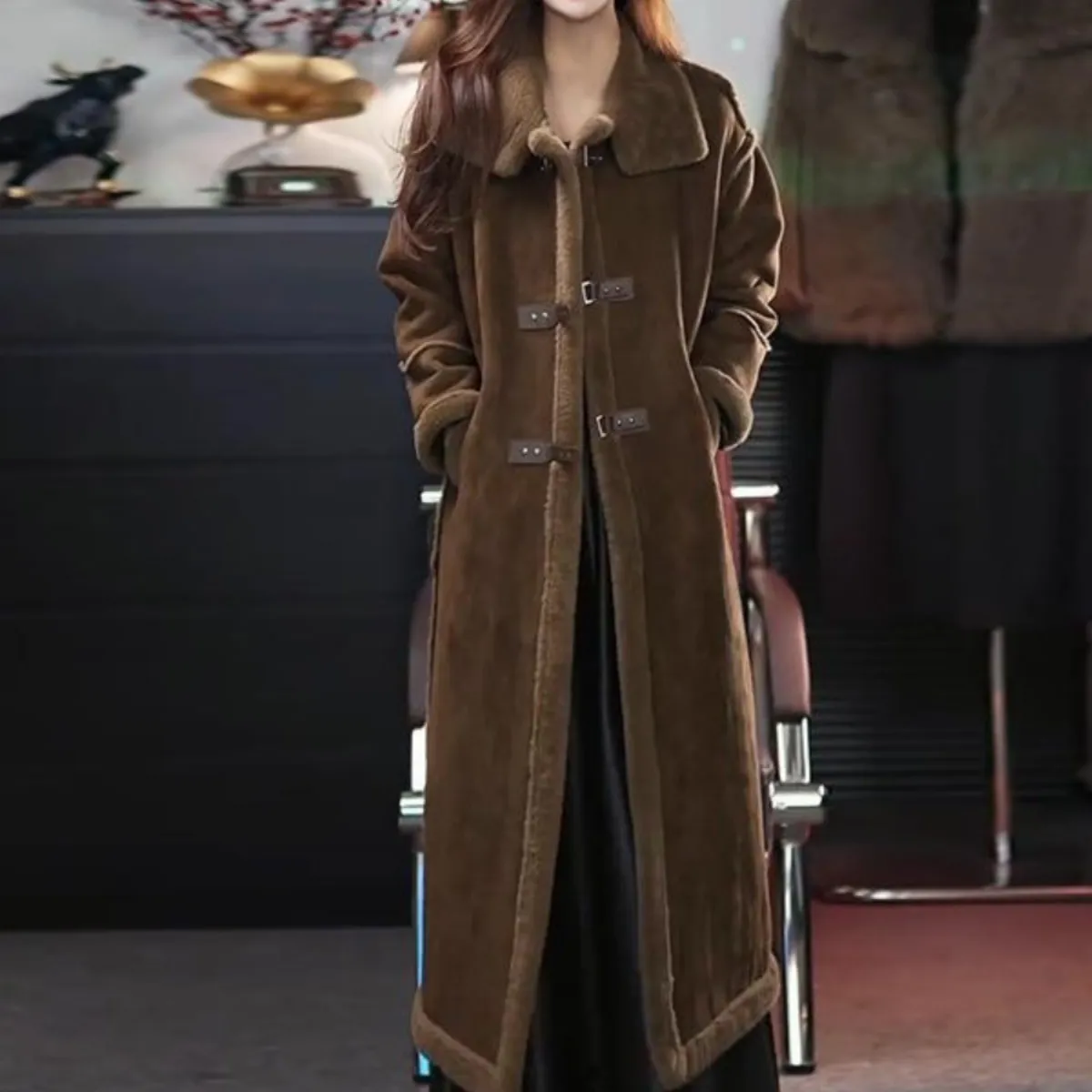 羊羔毛皮毛一体麂皮绒大衣女2024冬季新款时尚洋气质过膝长款外套,女装/女士精品,大码呢大衣,淘宝优惠券,粉丝福利购,淘宝优惠卷