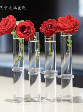 一排试管花瓶鲜花绿植水培玻璃花瓶创意网红花架家居摆件可折叠