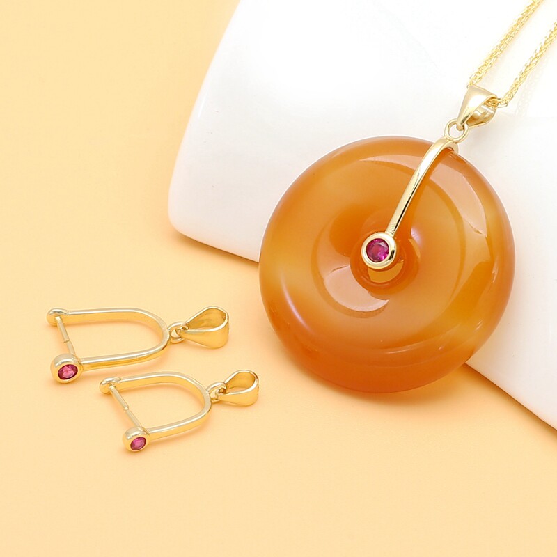 平安扣配件s925银镀金银扣头吊坠扣子diy配件扣夹玉扣翡翠卡扣