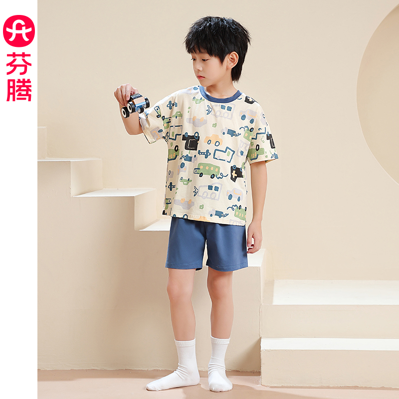 芬腾儿童睡衣男童莱赛尔棉质短袖
