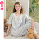 女款 芬腾女士睡衣夏季 甜美花卉可外穿家居服 薄款 圆领套装 短袖 长裤