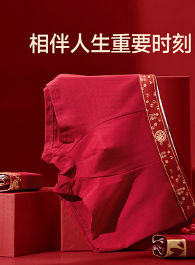 芬腾男士内裤10A抗菌裆纯棉平角裤红色结婚本命年舒适四角短裤头