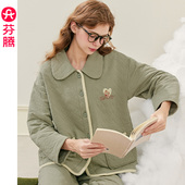 春秋宽松加大码 套装 家居服 空气棉夹层纯棉长袖 芬腾女士睡衣秋冬季
