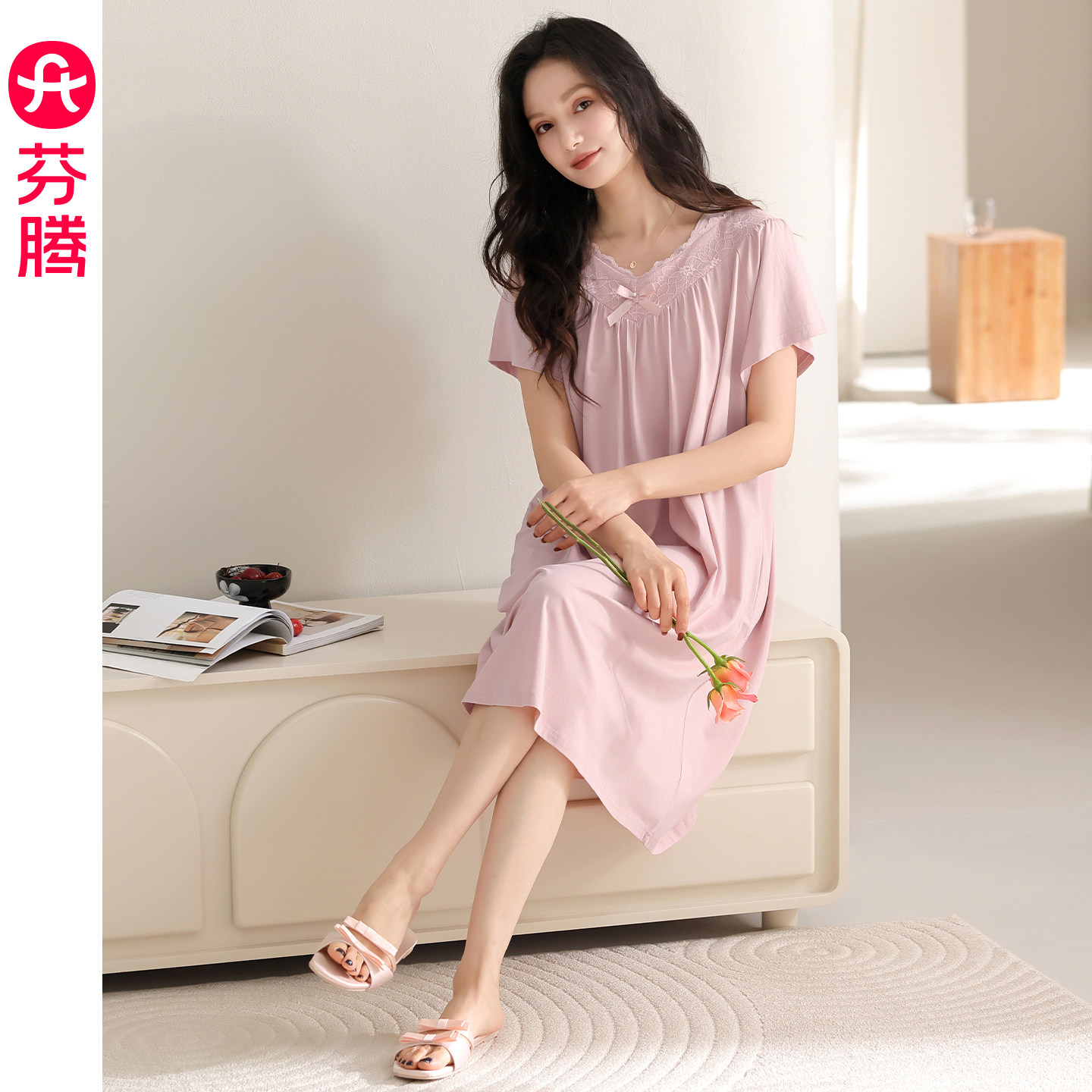 芬腾女士短袖睡裙薄款甜美家居服图片