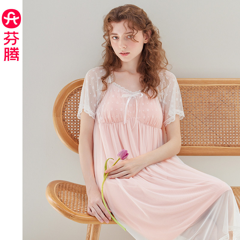 芬腾睡裙女夏季纯棉短袖睡衣裙图片