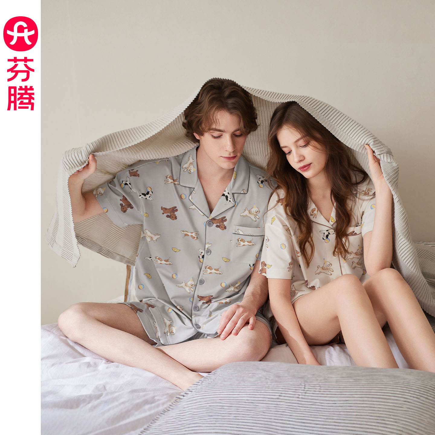 【胡可推荐】芬腾女士睡衣夏季可爱卡通纯棉开衫情侣家居服套装
