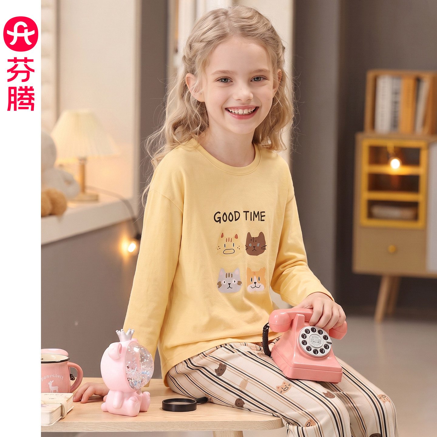 芬腾女童纯棉A类长袖家居服图片