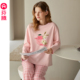 可爱休闲女款 芬腾纯棉睡衣女春秋季 套装 圆领长袖 可外穿家居服 新款