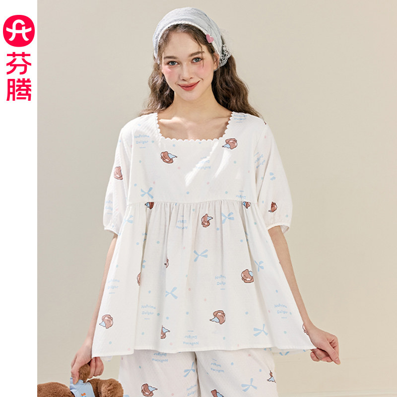 芬腾女士睡衣夏可爱布朗熊家居服图片