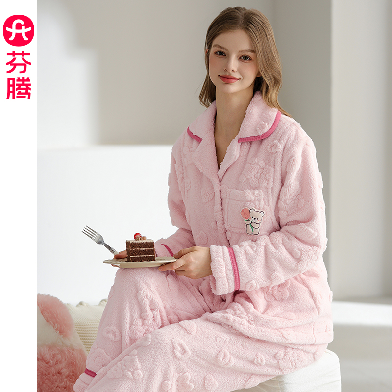 芬腾月子服珊瑚绒秋冬季加厚套装