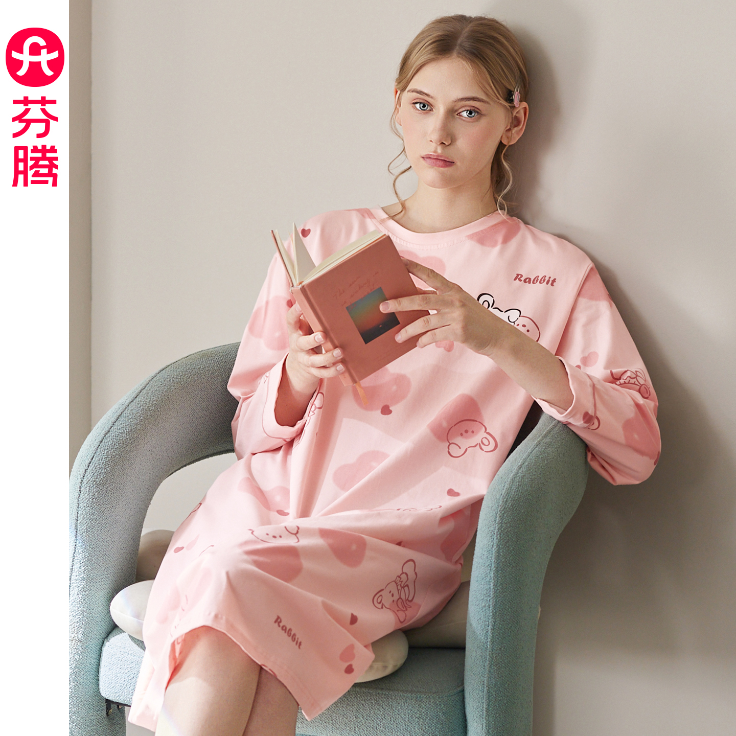 芬腾春秋季纯棉长袖卡通休闲睡裙