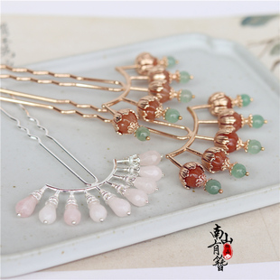 梦华录宋引章同款发簪排钗古风头饰天然红东陵粉晶排簪汉服发饰宋