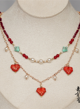 南簪录原创汉服枫叶项链古风双层璎珞百搭中式高级感敦煌国风配饰