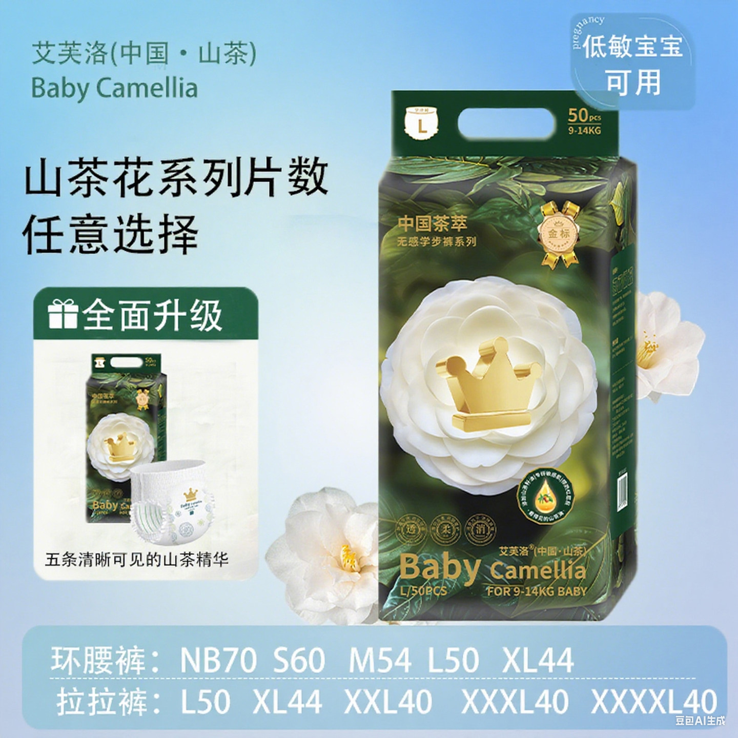 艾芙洛baby山茶花拉拉裤超薄纸尿裤柔软透气婴儿学步裤成长裤夜用