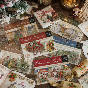 圣诞颂歌圣诞烫金PET贴纸包 可爱雪人花环圣诞节祝福语装饰贴画