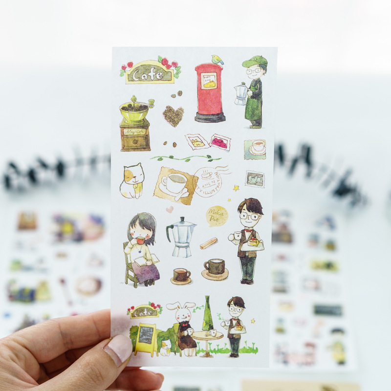 大熊手账咖啡时光手帐装饰贴纸可爱卡通日记相册平面装饰贴画图片