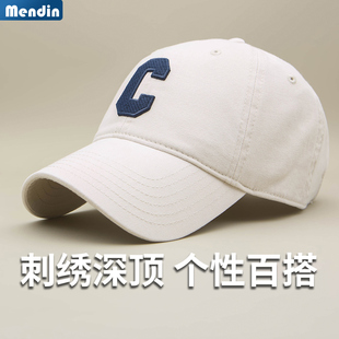 韩版潮帽刺绣字母C棒球帽男女情侣休闲鸭舌帽软顶纯棉百搭深顶帽