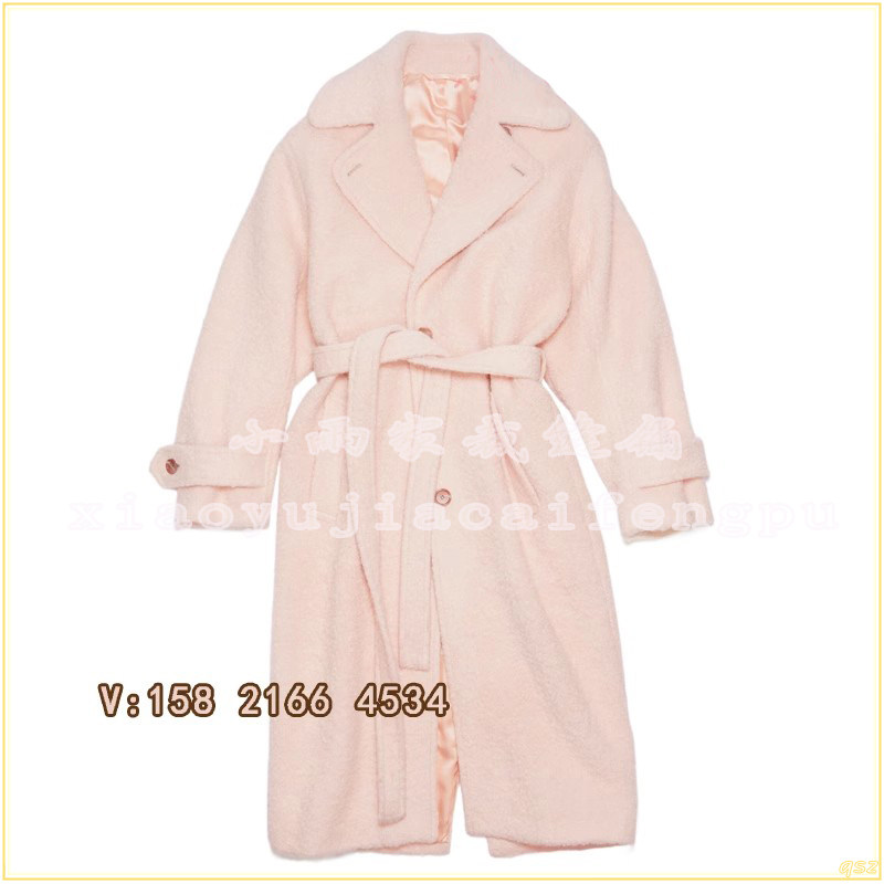 女士粉色粗纺大衣外套手工制品女毛呢外套