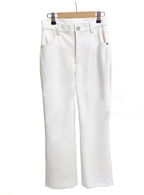 上海裁缝铺女士白色皮裤手工制作拉链纽扣喇叭裤版型定制 匠心