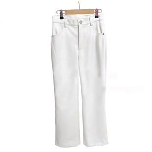 上海裁缝铺女士白色皮裤手工制作拉链纽扣喇叭裤版型定制 匠心