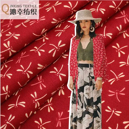 日系和风面料厂家直销全棉活性印花蜻蜓日式手工diy旗袍服装布料