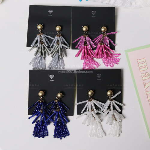 美国轻奢品牌bb旗下 长款多层次米珠流苏多色选earrings