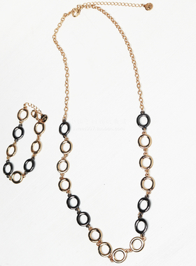 不输系列铜镀金色枪色椭圆环简约中长项链手链套装大女人范儿