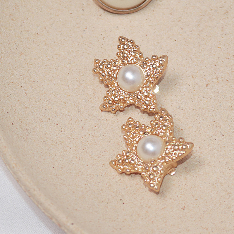 珍珠耳夹复古海星女款夸张金色