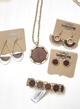美国品牌sl自然系磨砂金色木质镶嵌耳环耳钉项链4手链earrings